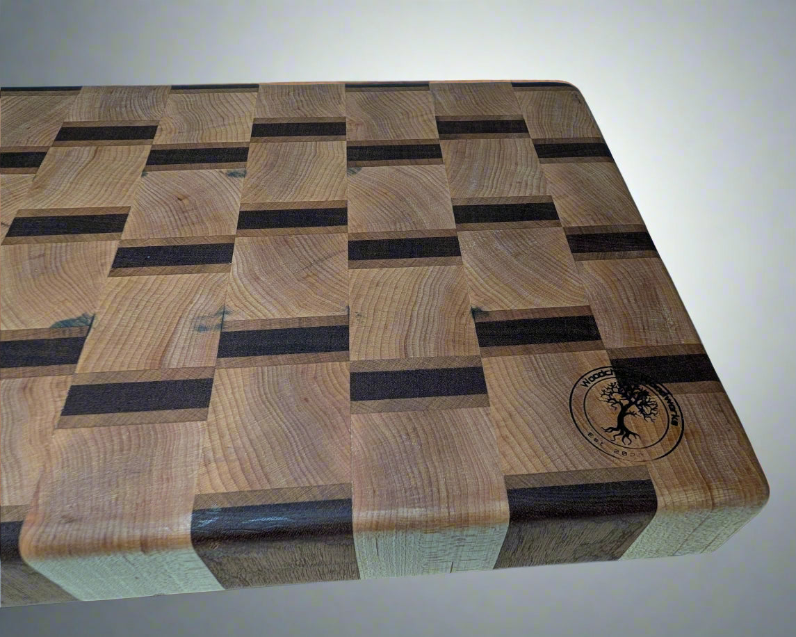 Large End-grain Chopping Block, Cherry, Maple, and Sapele