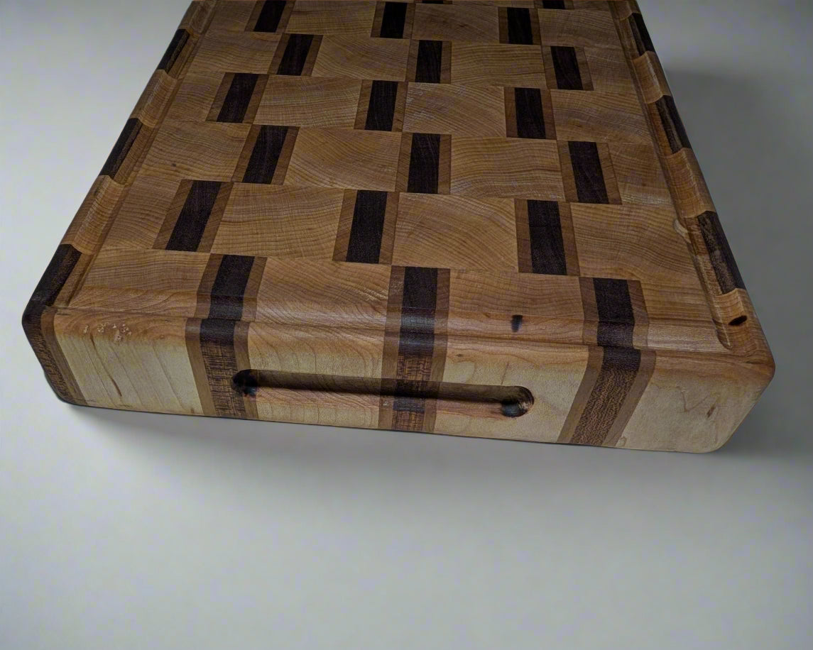 Large End-grain Chopping Block, Cherry, Maple, and Sapele